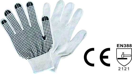 10G T/C seamless liner, PVC dots palm coated glove